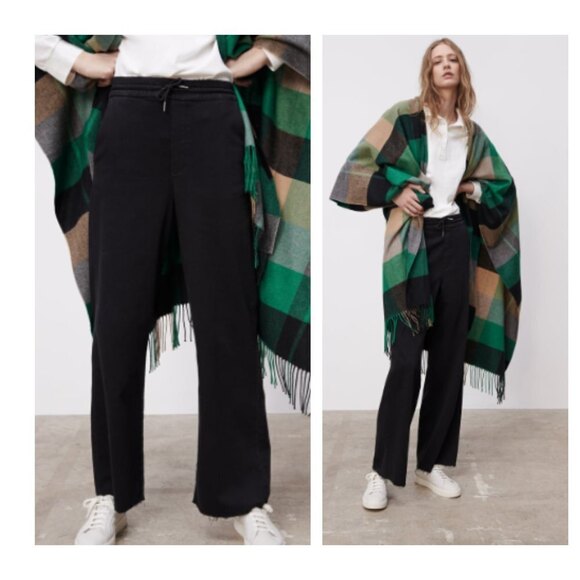 Zara Pants - NWT ZARA The Jogger Wide Leg Pants Trousers Sweatpants Raw Hem OVERSIZED XS